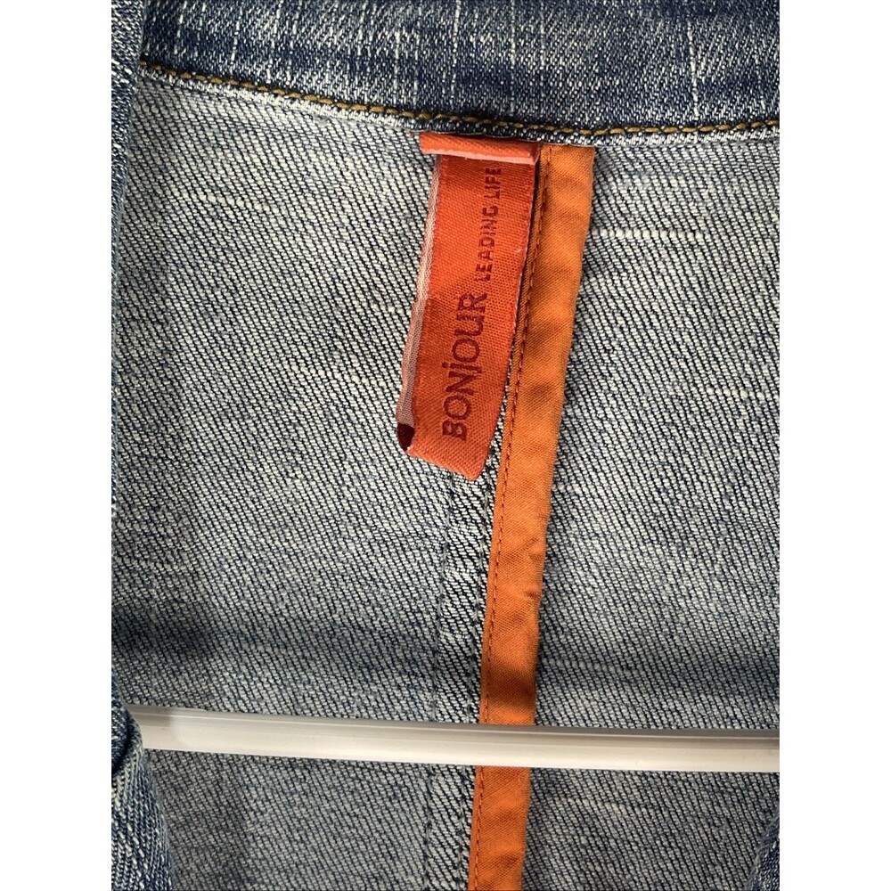 BONJOUR Denim Blazer Jacket Y2K 2000s Retro Pockets Women Medium - Picture 3 of 11